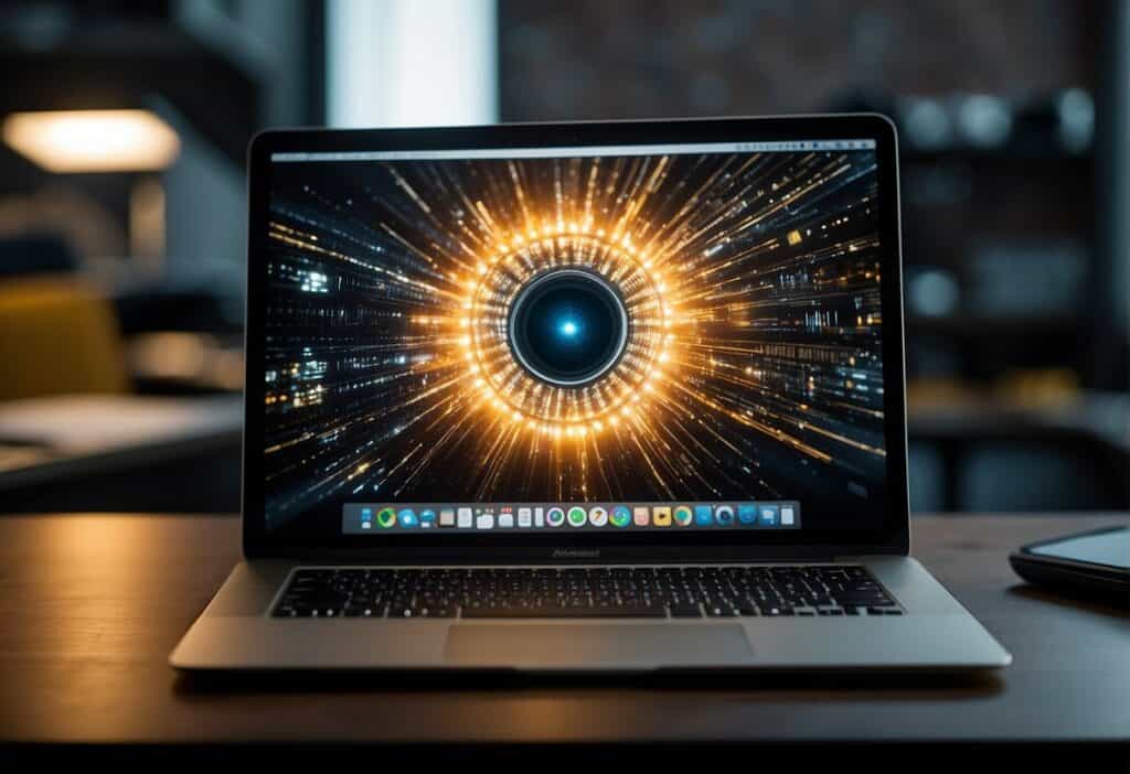 A MacBook Air sits open on a desk, with hardware components being upgraded and enhanced to improve its performance